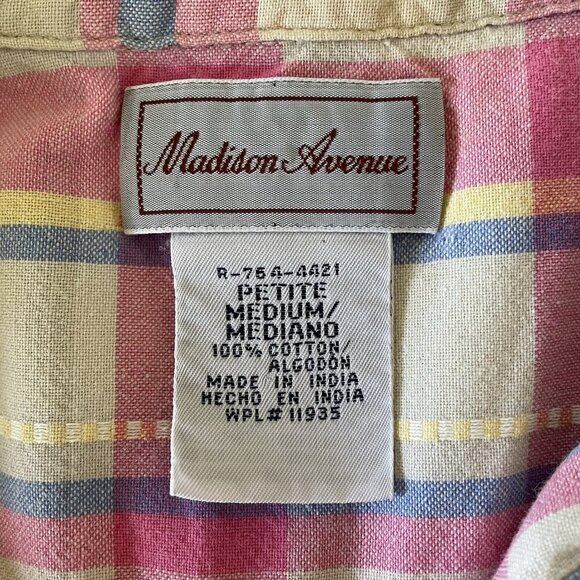 Vintage Madison Avenue Embroidered Pink Plaid Shirt M Petite Cottagecore Farmer - Picture 3 of 9